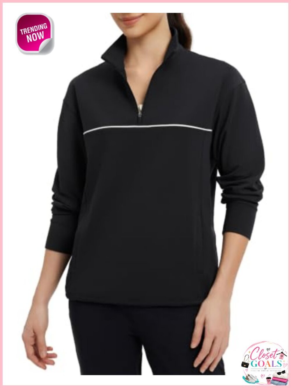 Women's Fleece Pullover Quarter Zip Golf Sweater with Pockets